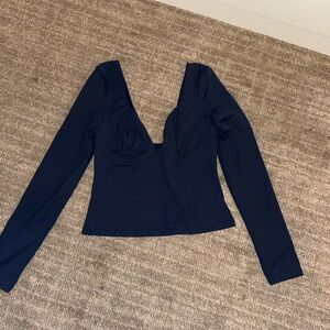 Free People Asymmetrical Fitted Blue Blouse